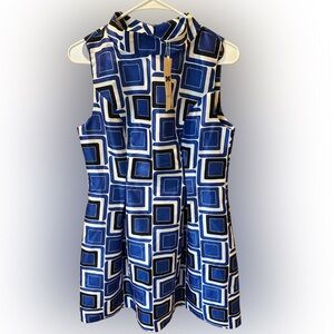 NWT Tyler Boe Paulina Lined Dress in Blue Geometric Print – Size 4